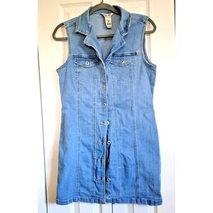 Indigo Rein Large Denim Sheath Dress Button Front Jean Dress Light Wash‎